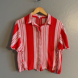 Red cropped button-up